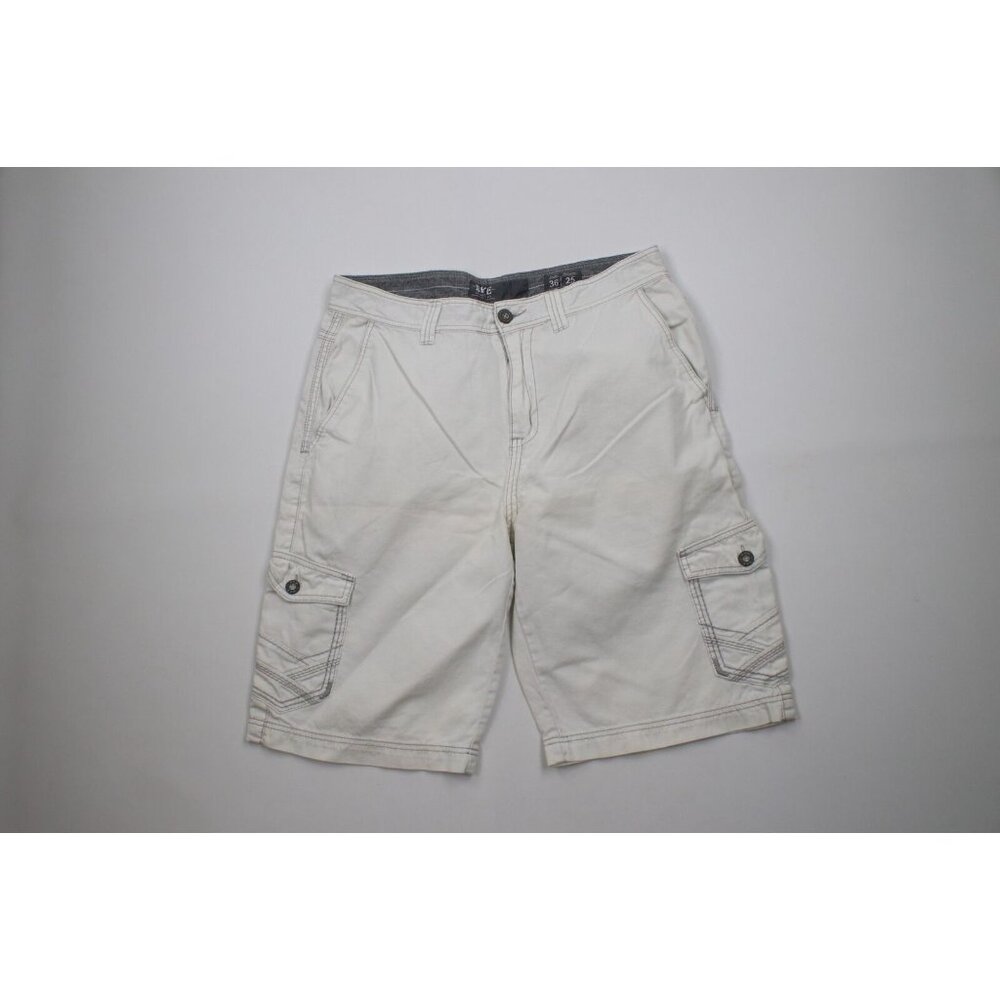 Buckle BKE Mens Size 36 Athletic Fit Baggy Ribbed Cargo Shorts White Cotton